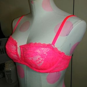 Victoria's Secret | Sheer Neon Sexy Hot Pink Lace Fluorescent Bra V 32D